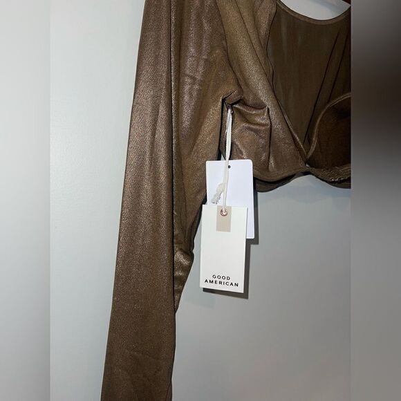 Good American Mesh Underwire Crop Top in Mocha Foil Size XL - Picture 9 of 9